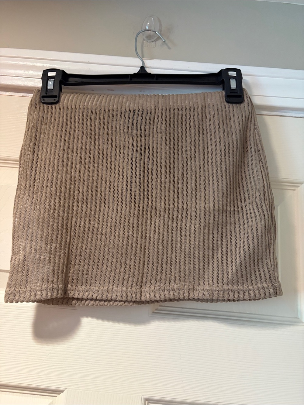 PrettyLittleThing Sheer Ribbed Mini Skirt In Tan 4 - Picture 2 of 3